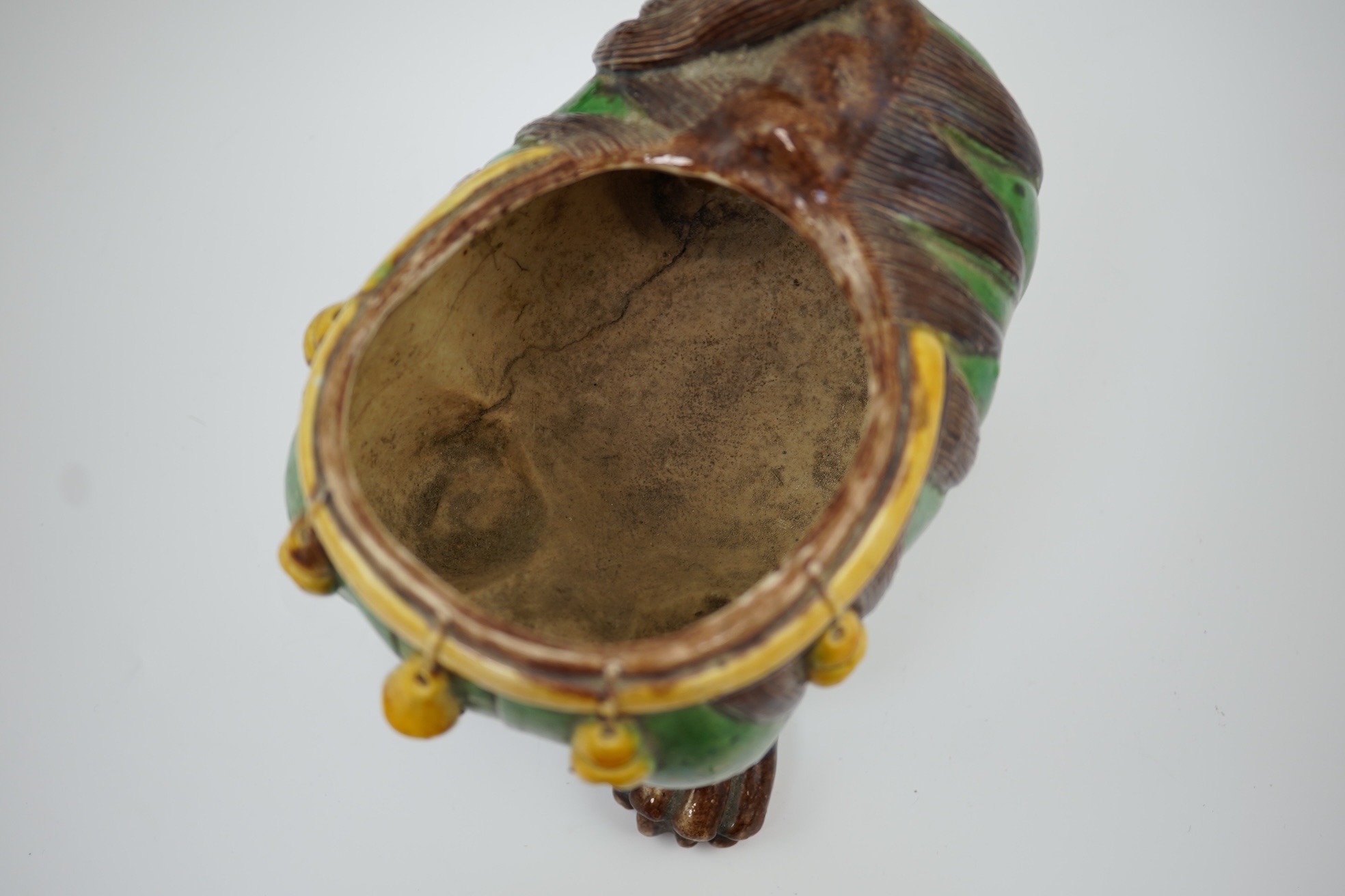A Chinese sancai-glazed biscuit porcelain ‘luduan’ censer and cover, early 18th century